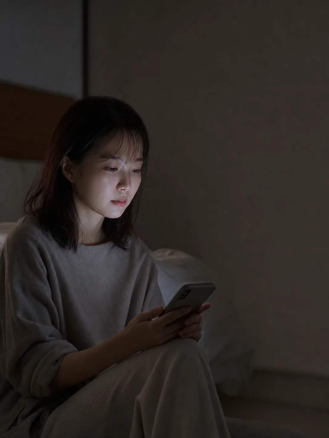 夜、ひとりで悩んでいる女性のイメージ